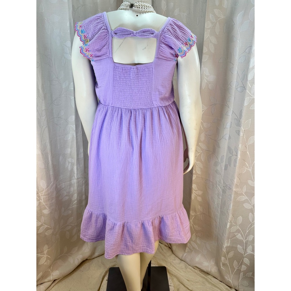 Lavender Purple Gauze Embroidered Flutter Sleeve Midi Dress Girls junior 16/18 - Picture 5 of 12